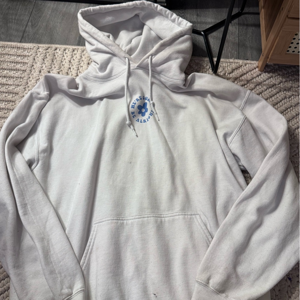Gildan White Hoodie with Blue Graphic